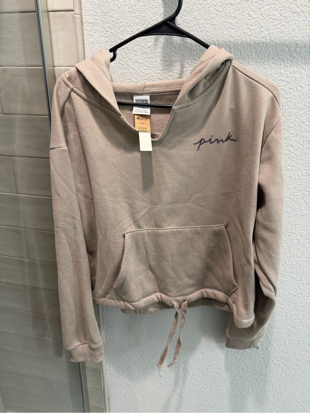 PINK Victoria's Secret Taupe Drawstring Hooded Pullover